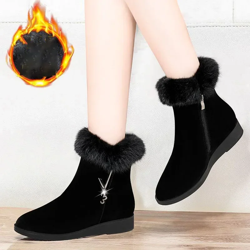 Women's Ankle Snow Boots Warm New 2023 Winter Zipper Short Boots Fashion Thick Plush Flat Boots Warm Cotton Shoes Botines Mujer