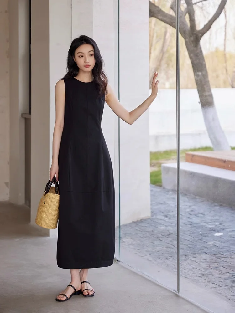 Elegant Summer Sleeveless White Strap Dress Women's New High Waist A-Line Long Skirt Elegant Simple Color Pure White Dress