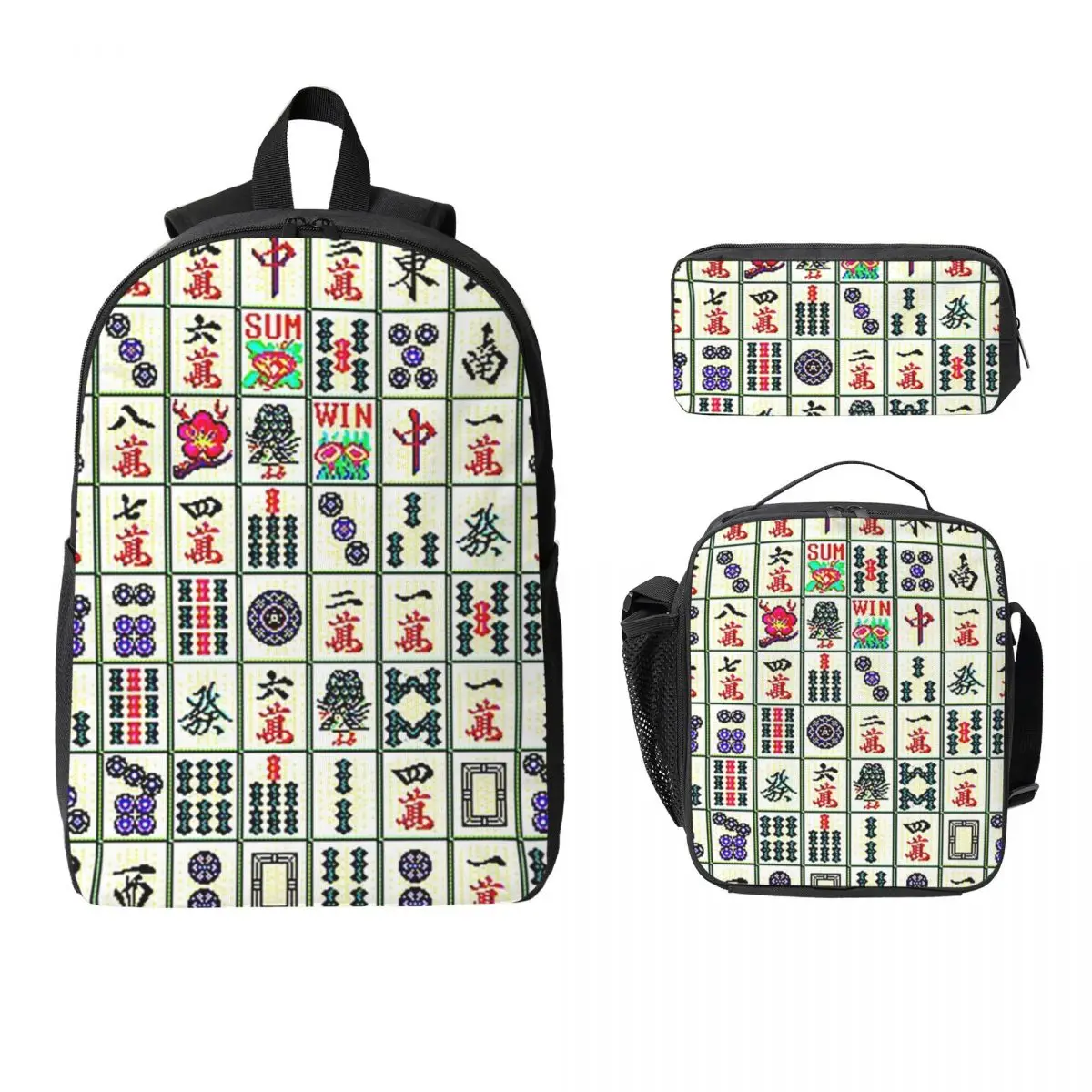 

Mahjong Backpack Student Boys Girls BookBag School Bag Laptop Shoulder Bags 3ps Insulated Lunch Bag Pencil Case