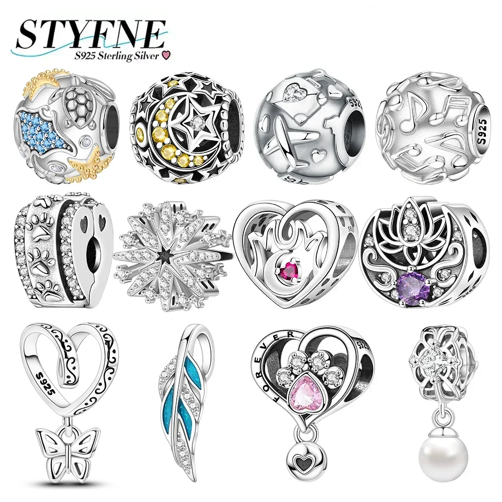 

925 Silver Charms Heart-shaped Love Mom Beads Notes Blue Feather Windmill Beads Fit Diy Bracelet Gift Jewelry Making