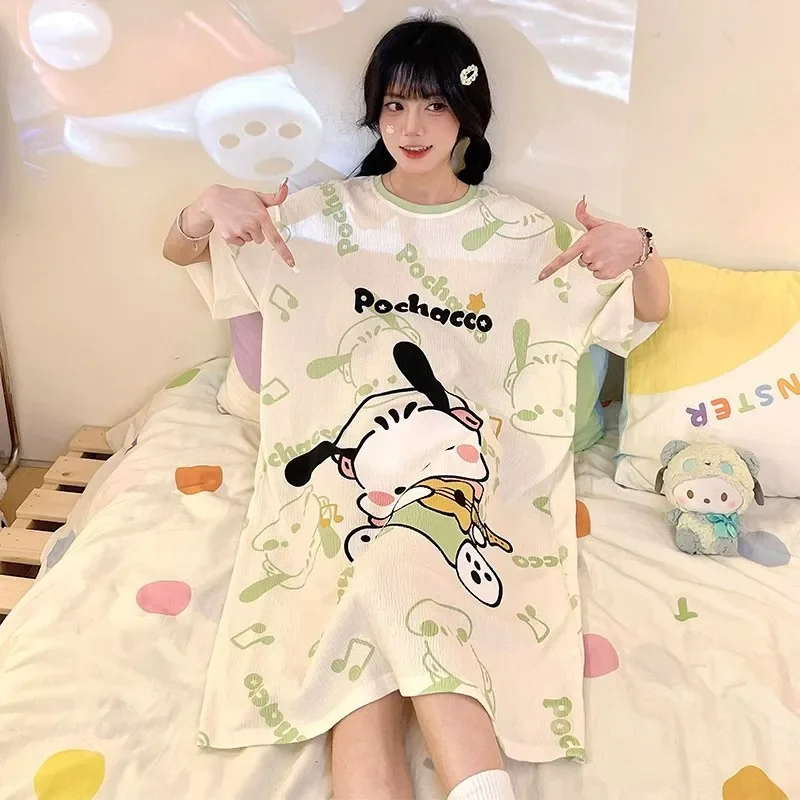 New Summer Kulomi Cartoon Series Pattern Girl Short Sleeve Dress Big Eared Dog Melody KID/Adult Cute Loose Casual Dress