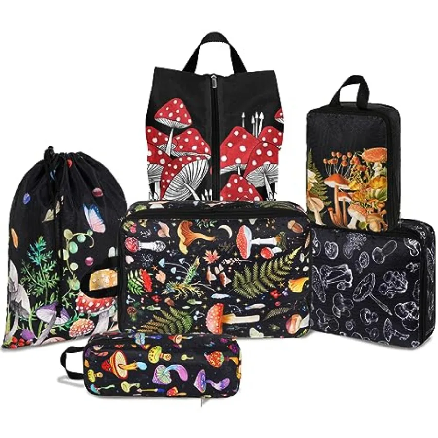 

6 Pcs Compression Packing Cubes Waterproof Suitcase Travel Bag Luggage Backpack Organizer Travel Cubes for Packing Black Mushro