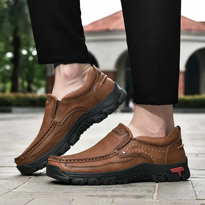 Thick Sole Men Loafers Handmade Outdoor Sneakers Men Leather Casual Shoes Slip On Spring And Fall Man Footwear Plus Size 39-48