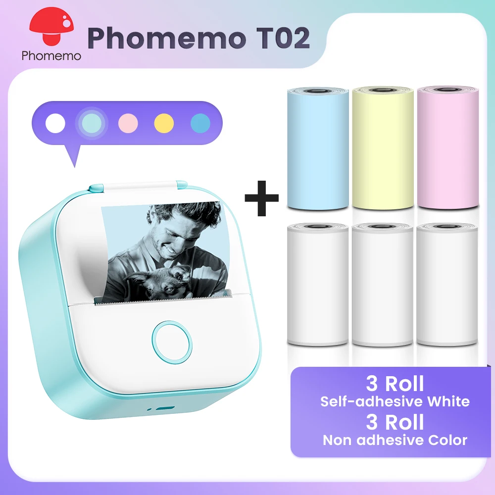 Phomemo T02 Portable Mini Wireless Thermal Pocket Printer Self-adhesive Stickers Use for DIY,Journal Sticker impresora portátil