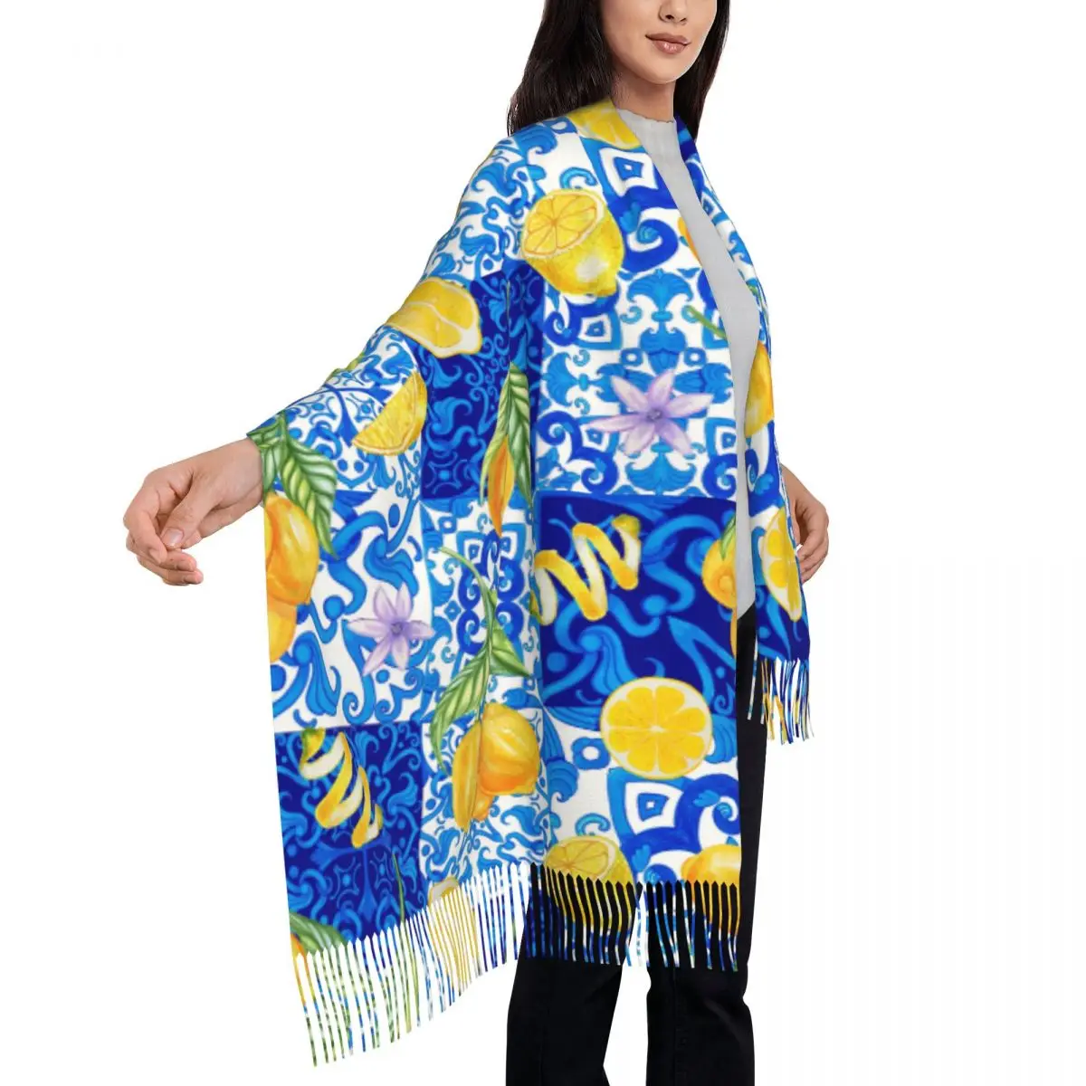 Mediterranean Style Lemon Women's Tassel Shawl Scarf Fashion Scarf