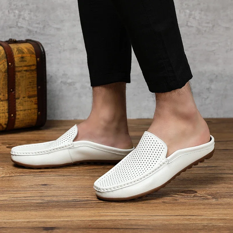 Large Size 46 47 Mens Moccasins Italian Wedding Shoes Designer Luxury Men Casual Formal Breathable Summer Half Drag Loafers