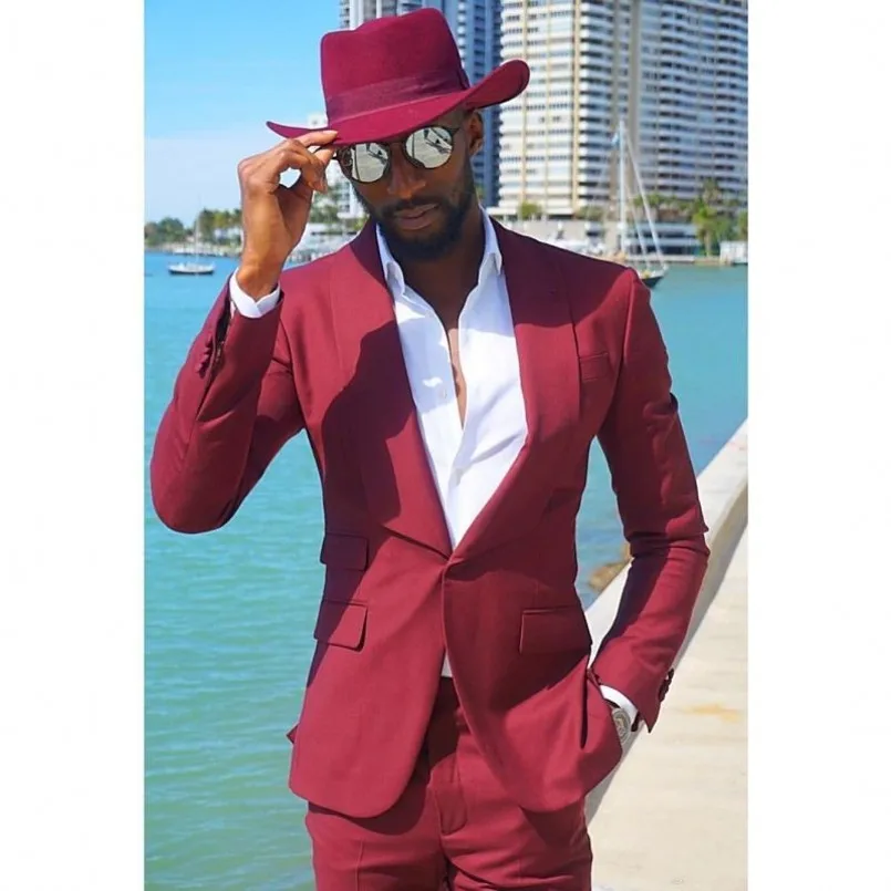 

Custom Made Men Suits Dark Red Groom Tuxedos Shawl Lapel Groomsmen 2 Pieces Set ( Jacket + Pants + Bow Tie) D468