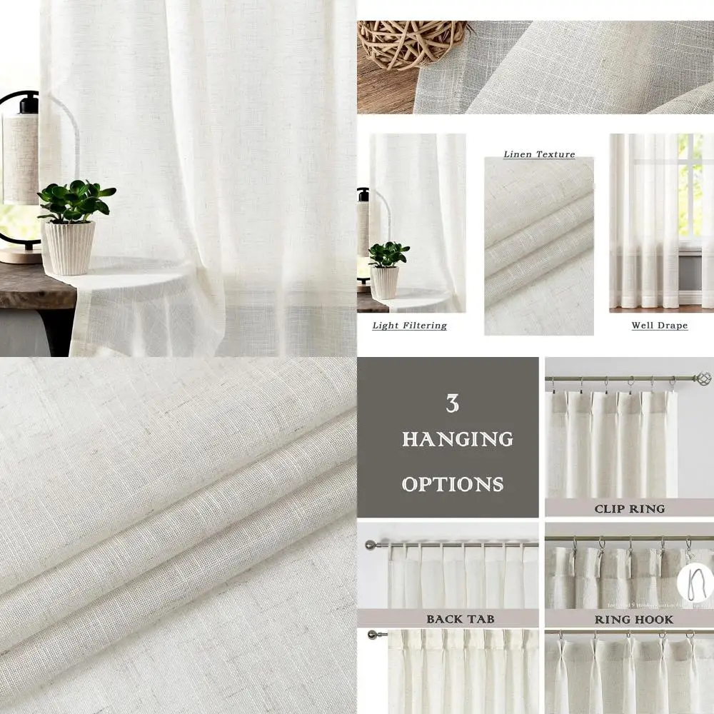 

Прозрачные шторы из смеси льна, пара 40x102, для гостиных в стиле фермерского дома в деревенском стиле