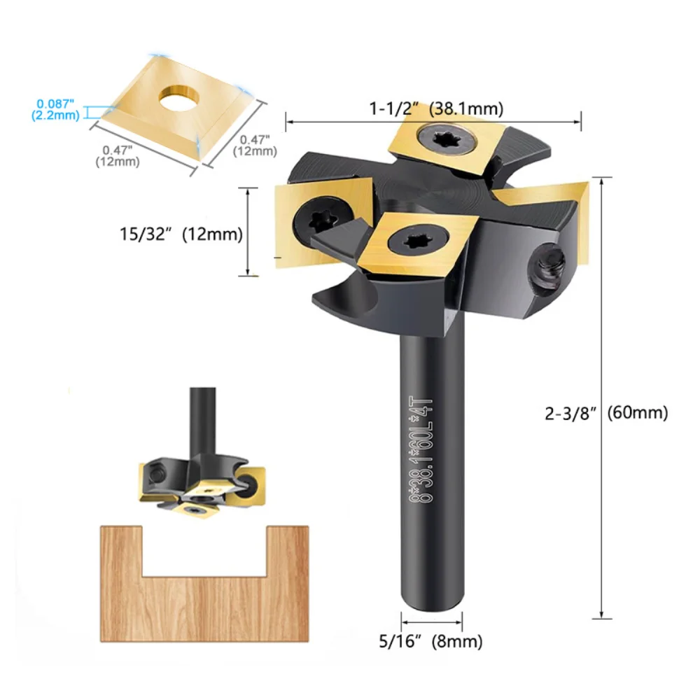 4 Wings Spoilboard Surfacing Router Bit Shank Indexable Carbide Inserts Wood Slab Flattening Milling Cutter Woodworking Tool