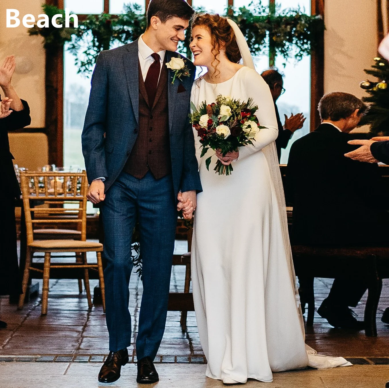 Vestidos de casamento de cetim para mulheres, trem sem costas, vestidos de noiva brancos, vestido de noiva, 2024