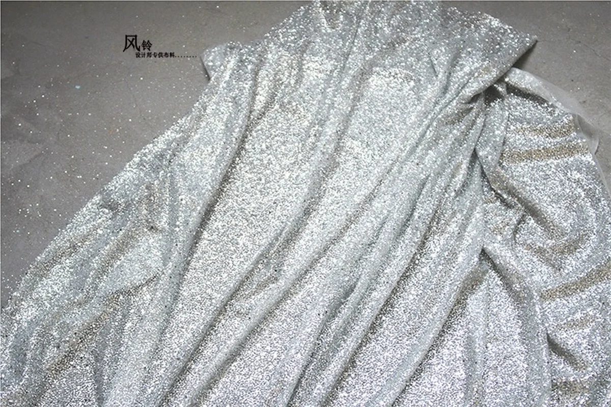 Shiny Sequined Fabric Allover Bronzing Silver DIY Sewing Background Decor Stage Skirt Gown Wedding Dress Designer Fabric