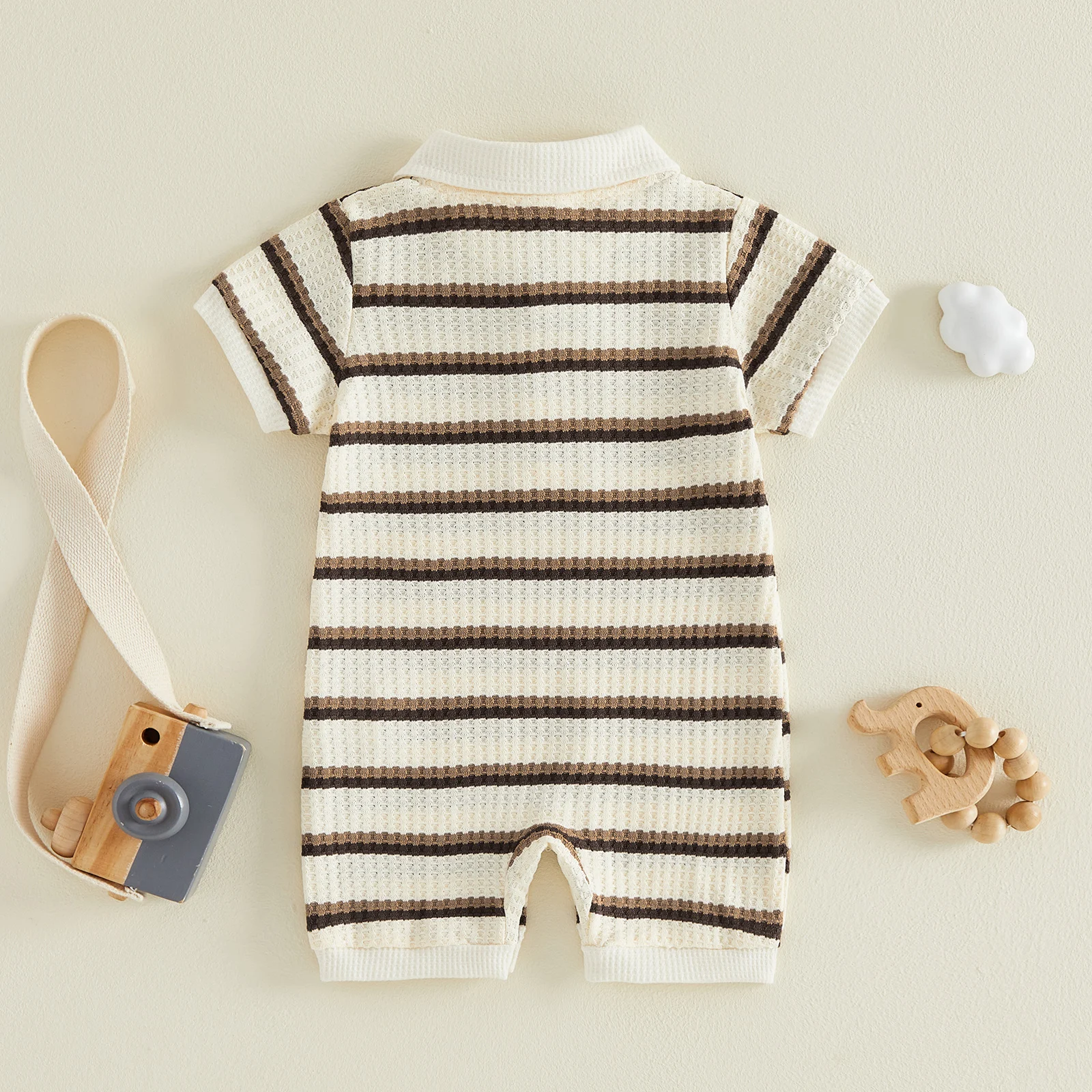 Infant Boy Short Sleeve Romper Classic Stripe Pattern Lapel Collar Bodysuit Summer Outfit