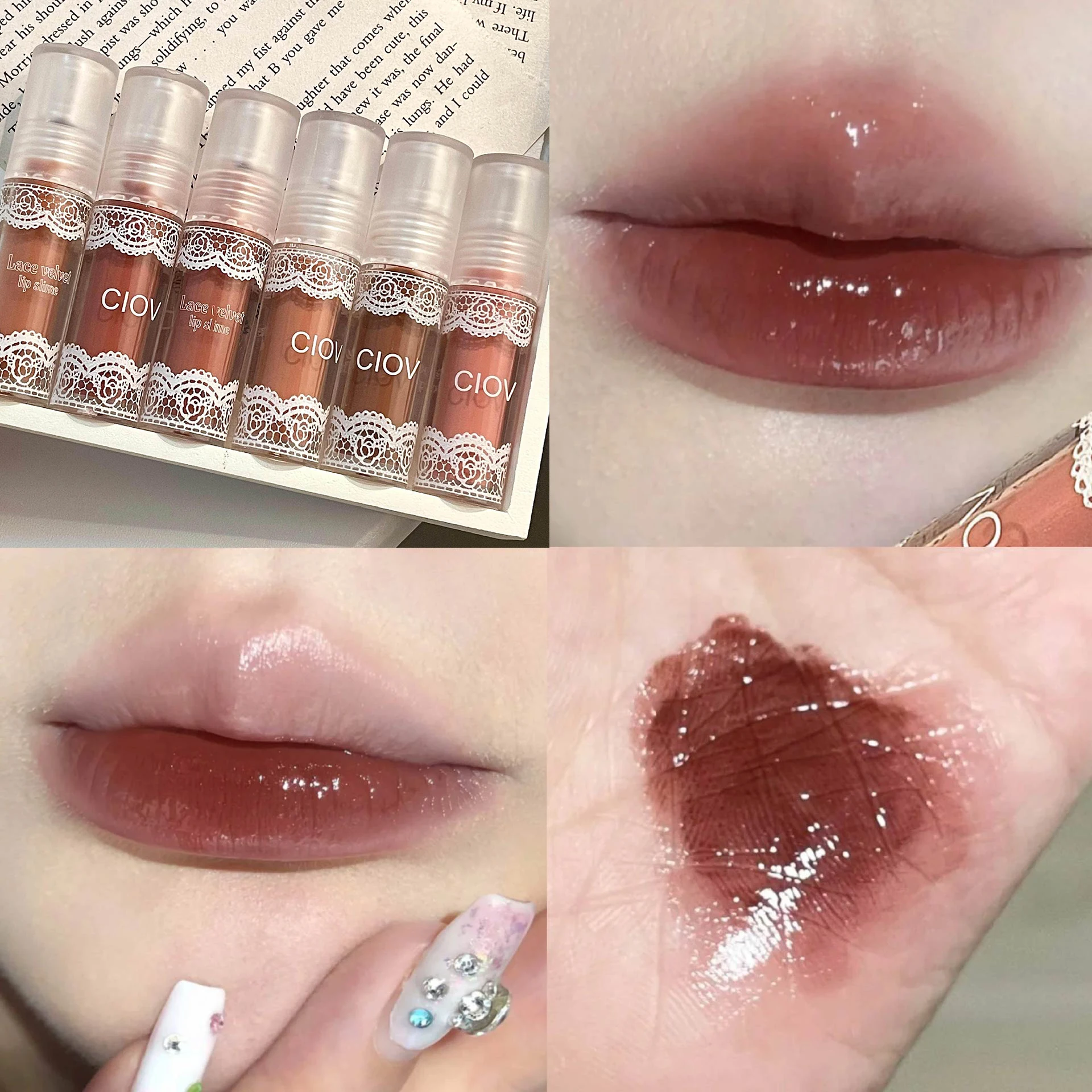 Lápiz labial de estilo de encaje, 6 colores, resistente al agua, hidratante de larga duración, Reduce las líneas de maquillaje, brillo labial, herramienta cosmética