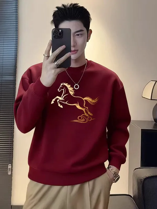 

Модный свитшот большого размера с круглым вырезом и принтом для мужчин и женщин, утепленный флисом, осенне-зимний, повседневный стиль