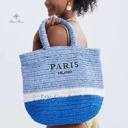 Borsa a tracolla per maglieria in paglia fatta a mano di grande capacità di moda da donna borsa a tracolla da spiaggia da viaggio estiva borsa portatile semplice Casual