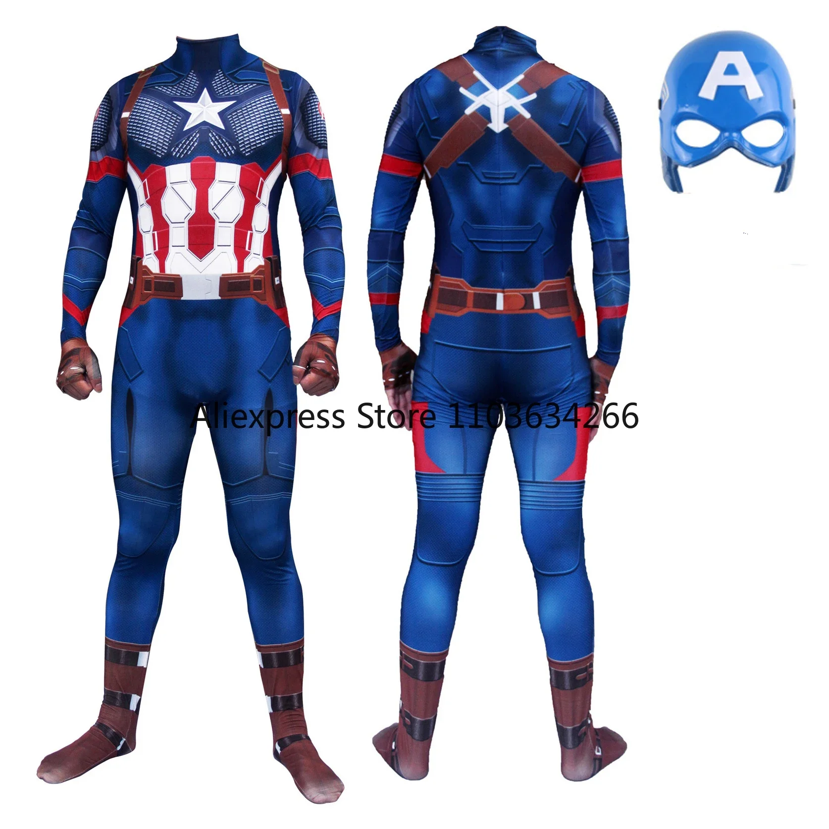 3D Captain America Costume Kids Adult Anime Superhero Cosplay Halloween Birthday Party Boy Child Costume Helmet Mask Siuit