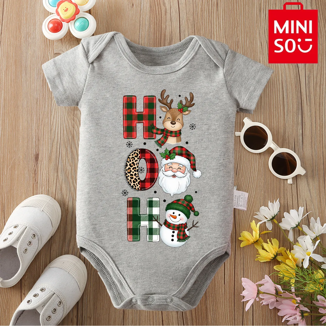 ملابس قطنية 100% MINISO للأطفال أول عيد الميلاد HOHOHO بدلة قطعة واحدة لطيفة لحديثي الولادة من عمر 0 إلى 12 شهرًا أفضل هدية للطفل