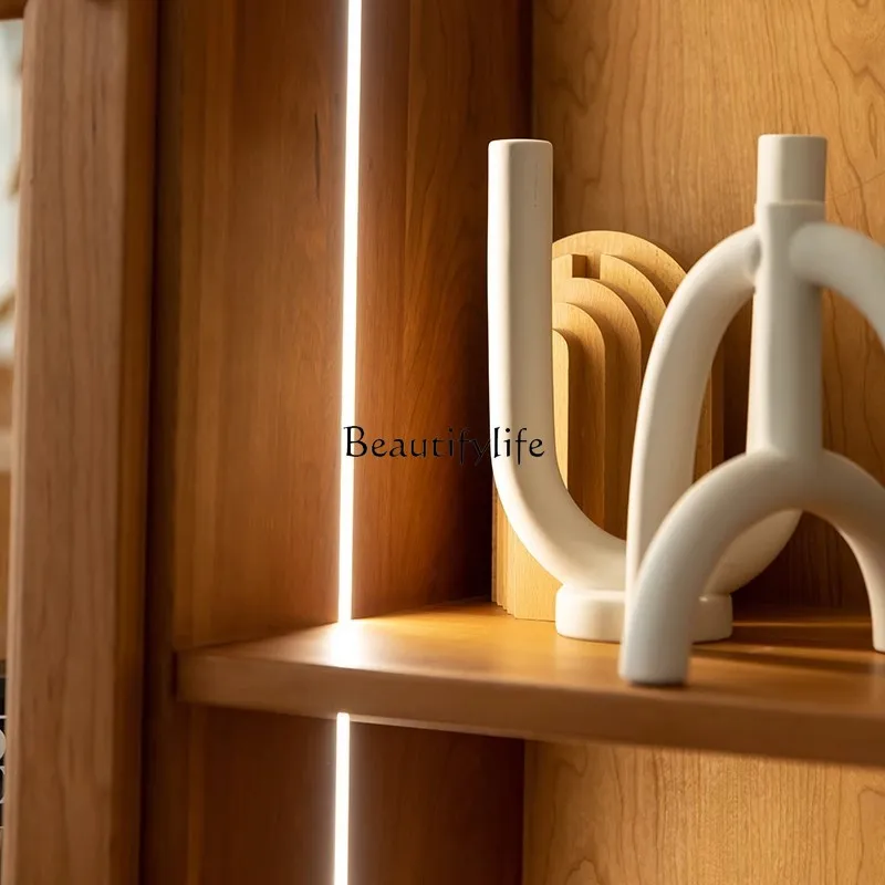 Nordic Solid Wood Glass Combination Display Cabinet Cherry Wood Wine Cabinet