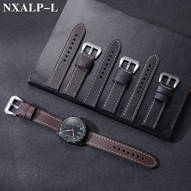 جلد طبيعي الساعات 20 مللي متر 22 مللي متر 24 مللي متر ل بانيراي PAM حزام ليتشي نمط خياطة سوار الرجال استبدال حزام (استيك) ساعة
