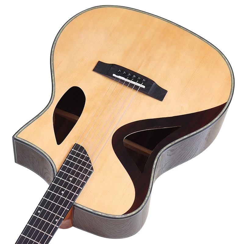 6 String Acoustic Guitar Unique Sound Hole 41 Inch Guitar Solid Spruce Wood High Gloss Folk Guitar Free Bag