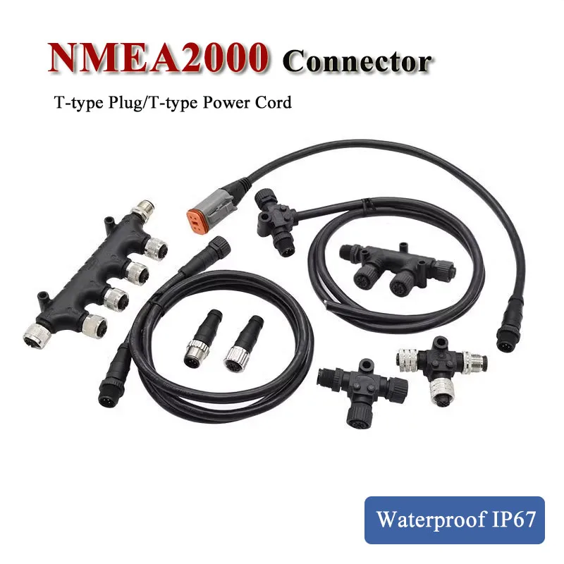 Outdoor NMEA2000 Ship Yacht Waterproof Connector IP67 M12 5Pin T-type 3-way Plug Power Cord 3 6 Ports Terminal Car Accessories