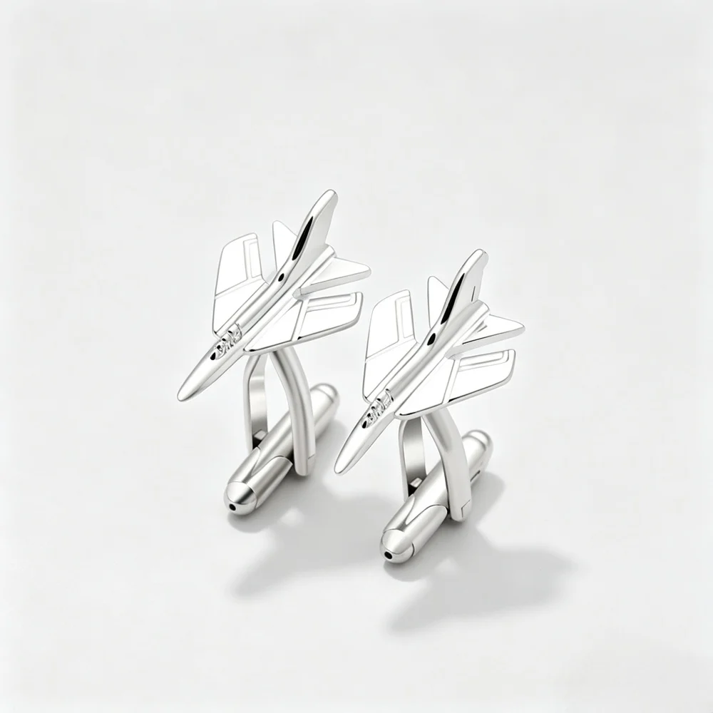 Silver Color Airplane Cufflinks for Men Novelty Fighter Jet Aircraft Plane Shape Cuff Links Wedding Business Dress Shirt Jewelry