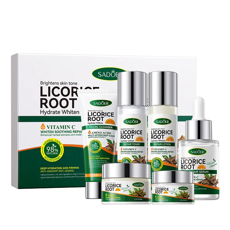 

Licorice Root Facial Care Set VC Whitening Facial Cleanser Anti-freckle Face Cream Brighten Face Serum Anti-aging Skincare kit