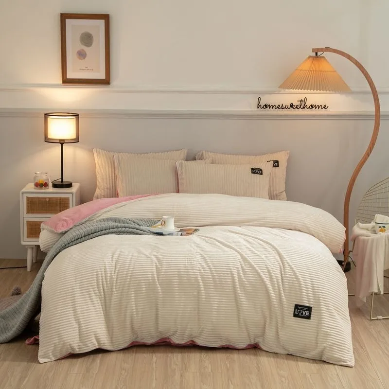 Winter Thick Solid Color Velvet Duvet Cover Soft Warm Flannel Quilt Cover Queen King Comforter Cover Bedding Set