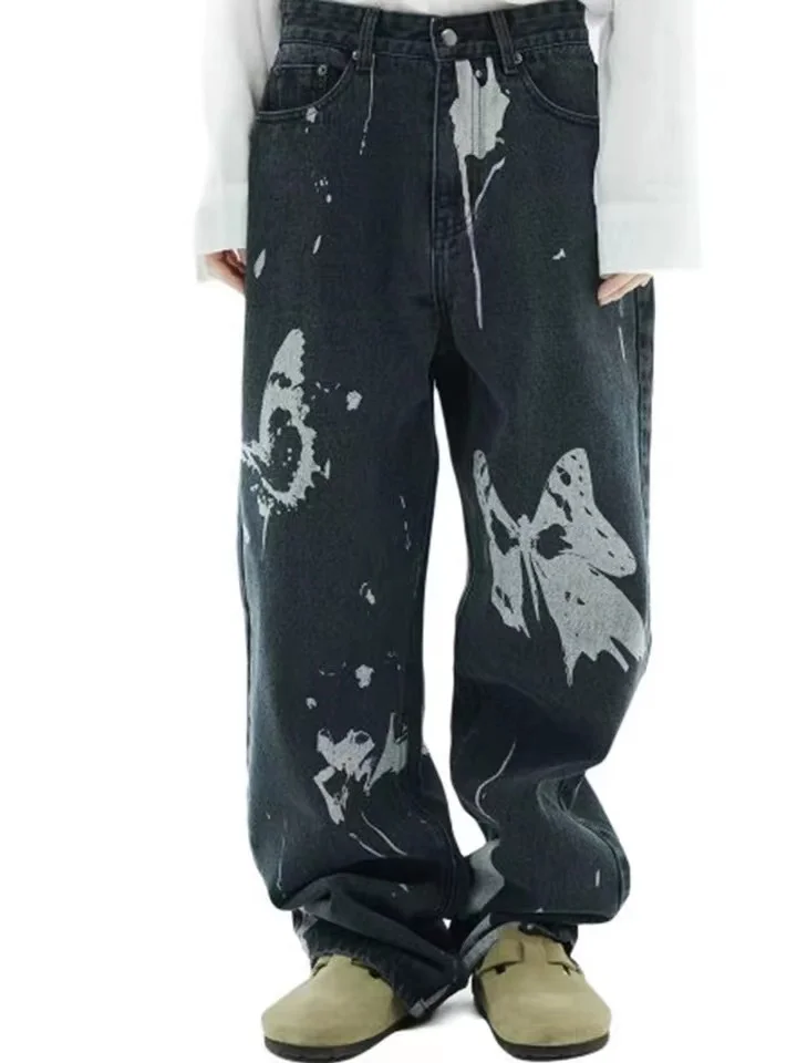 

Print Jeans Women's Straight Leg Cotton Denim Pants Spring 2023 Natural Waist Zipper Fly Casual Fashion