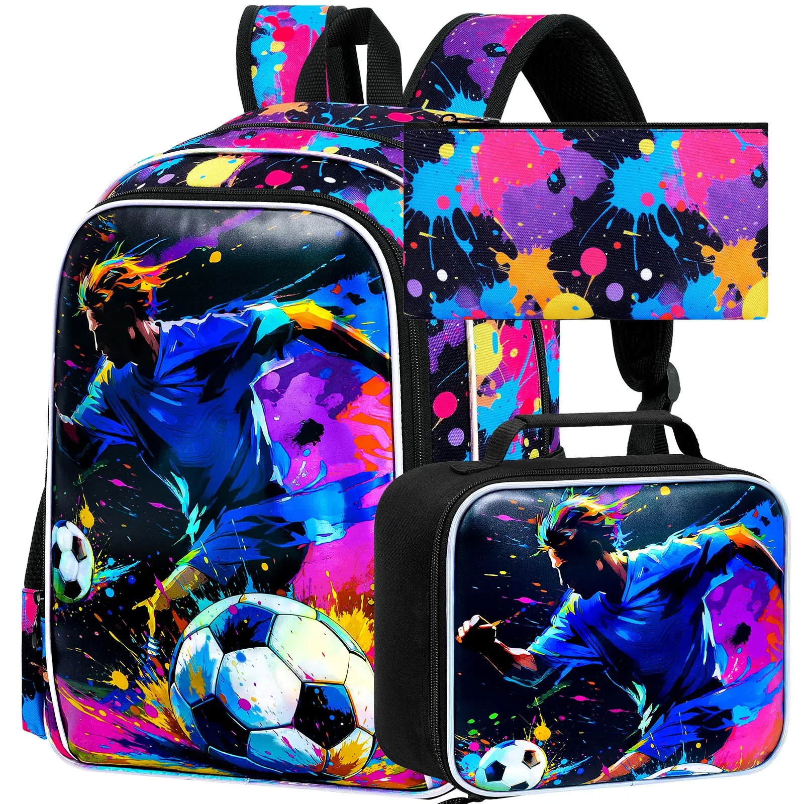 

3Pcs Backpack for Boys, 17" Kids School Bookbag with Lunch Box, Backpacks Set for Elementary Preschool Kindergarten