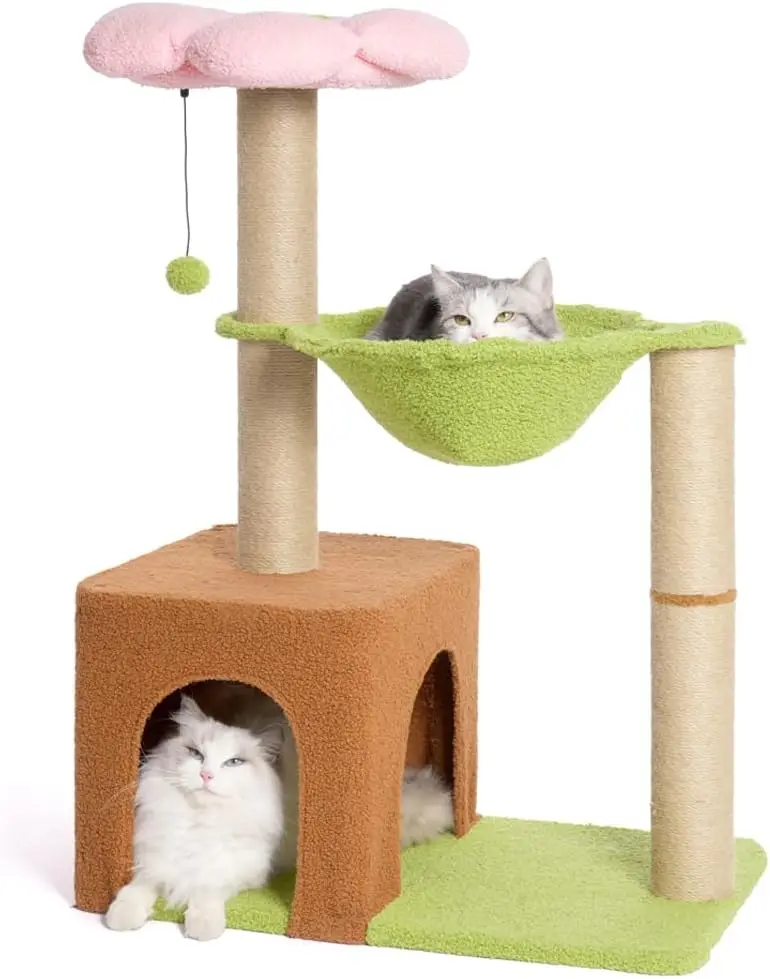 

Когтеточка-дерево Flower Cat Tree, 34 дюйма, для больших кошек, с большим гамаком 15,7 дюйма, съемной верхней лежанкой