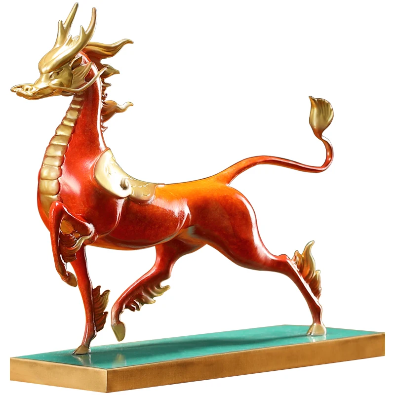 Chinoiserie Style Copper Leaping Horse Future Assorted Wealth Shopping Home Office Porch Handicraft Decoration