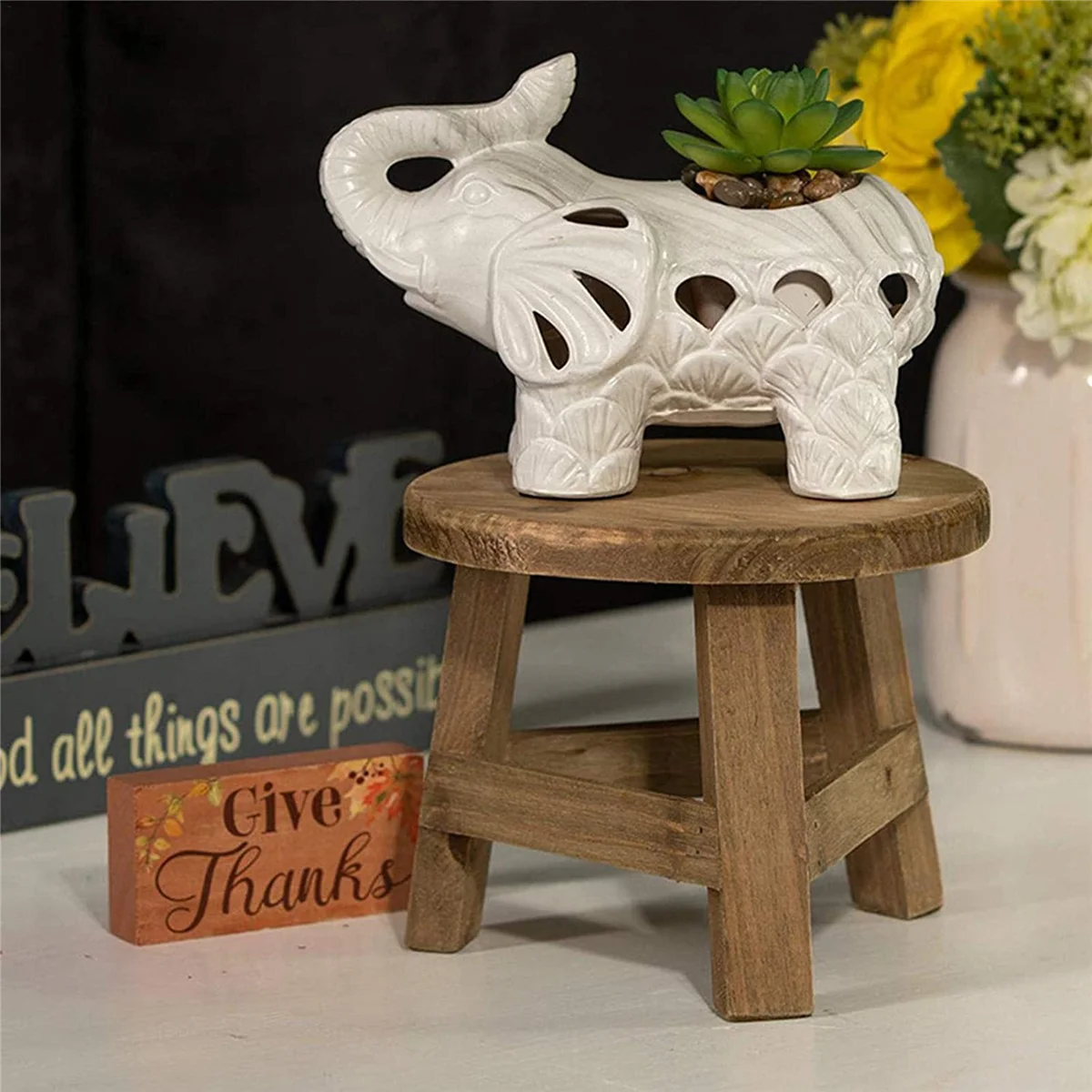 Soporte de madera para plantas ABGR-2X, taburete alto, soporte para plantas, soporte para maceta multifunción, para decoración de jardinería y sala de estar