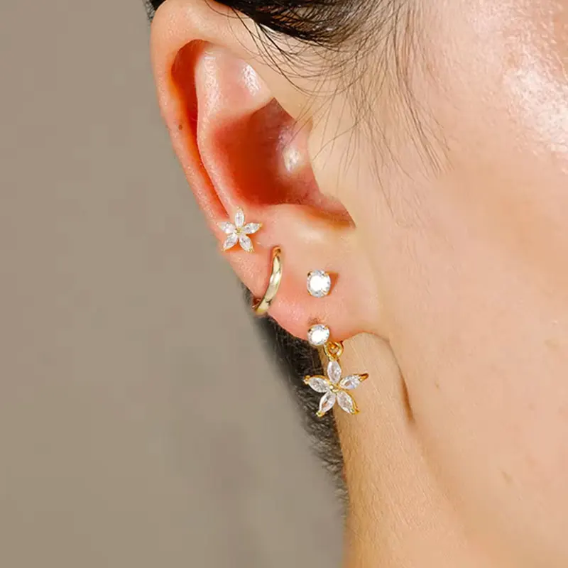 316L Surgical Steel Earrings Zircon Stud Hoop Puncture Ball Threaded Cartilage Ear Stud For Women Piercing Jewelry