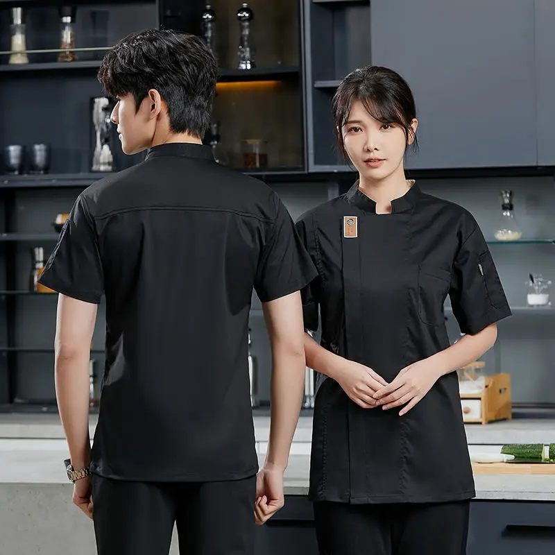 블랙 셰프 재킷 반팔 요리사 셔츠 스시 긴팔 셰프 유니폼 베이커리 레스토랑 웨이트리스 웨이터 유니폼 상의 여성용