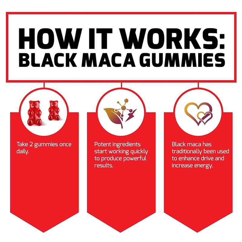 Black Maca Gummies - Supports Natural Health, Muscle Growth, Energy, Performance and Mood Supplement