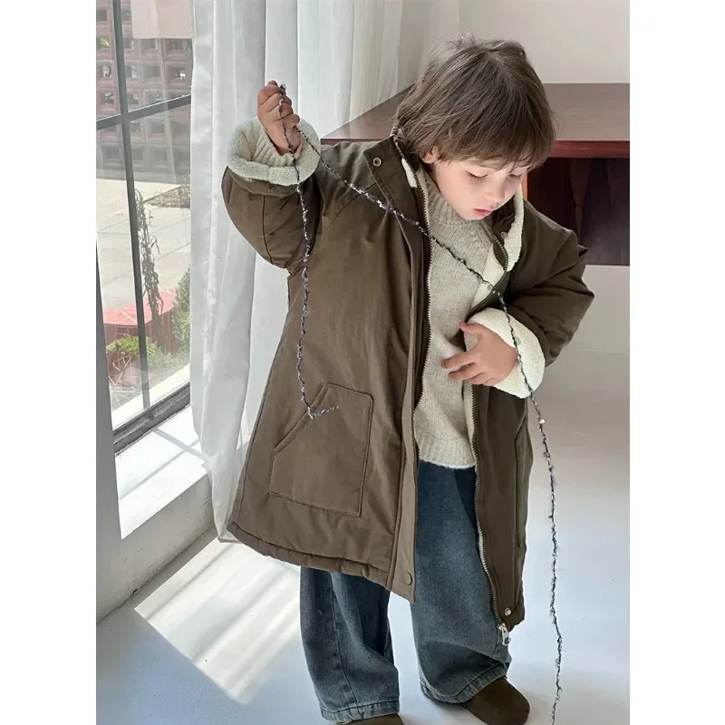 Children's Down Padded Cotton Stand-up Collar Cotton-padded Jacket Baby New Medium and Long Down Cotton Clothes