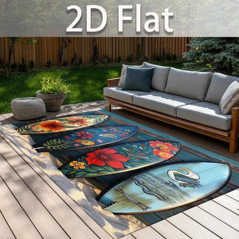 Hawaiian Surfboard Rug Tropical Floral Printed Home Carpet Soft Non-Slip Flannel Floor Mat Living Room Decoration