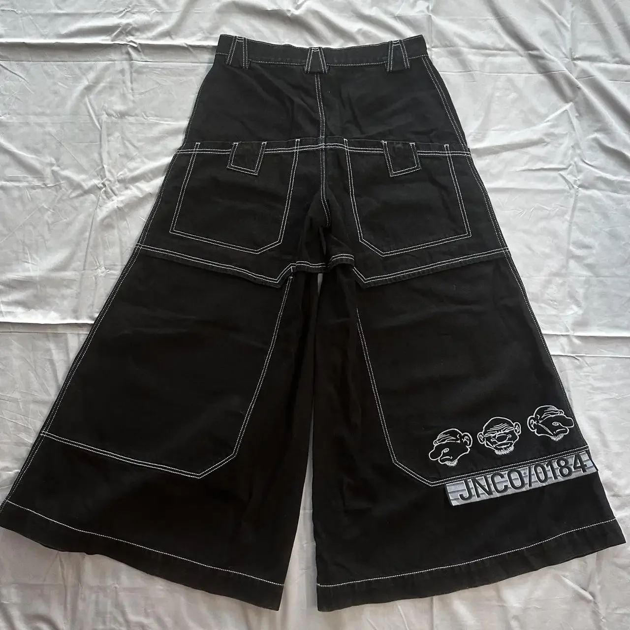 Pantalones vaqueros holgados con bordado de Bolsillo grande para hombre y mujer, Jeans góticos de pierna ancha, pantalones casuales Harajuku Y2K JNCO, Hip Hop, negro