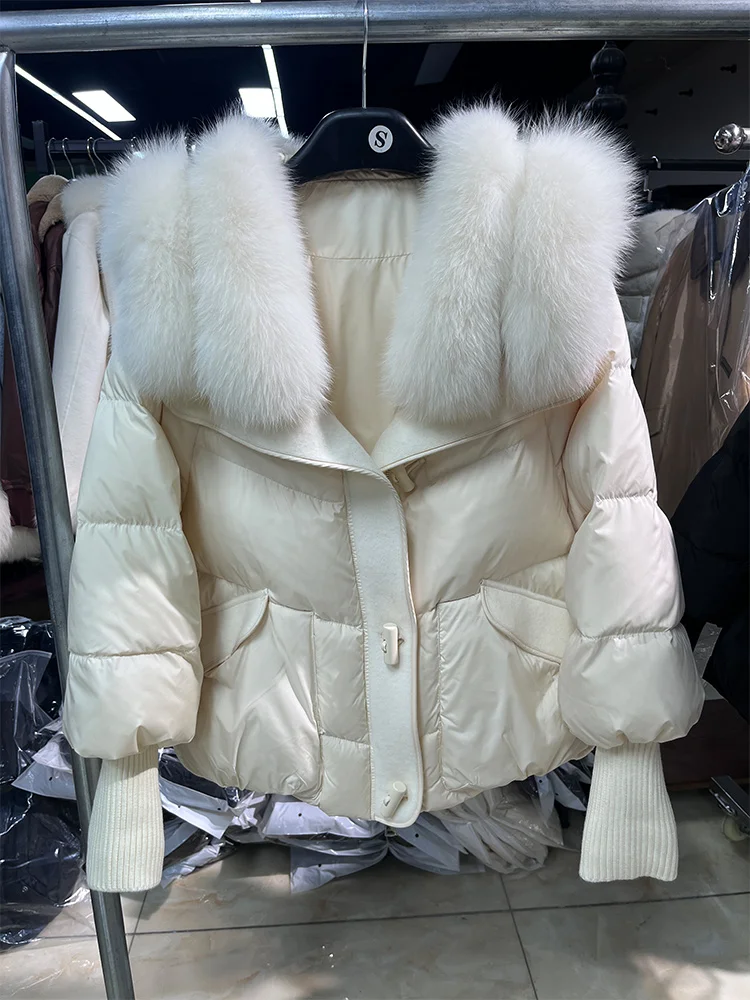 سترات نسائية شتوية دافئة غير رسمية سترات من فراء الثعلب الحقيقي معاطف نسائية خارجية سميكة سترات منتفخة