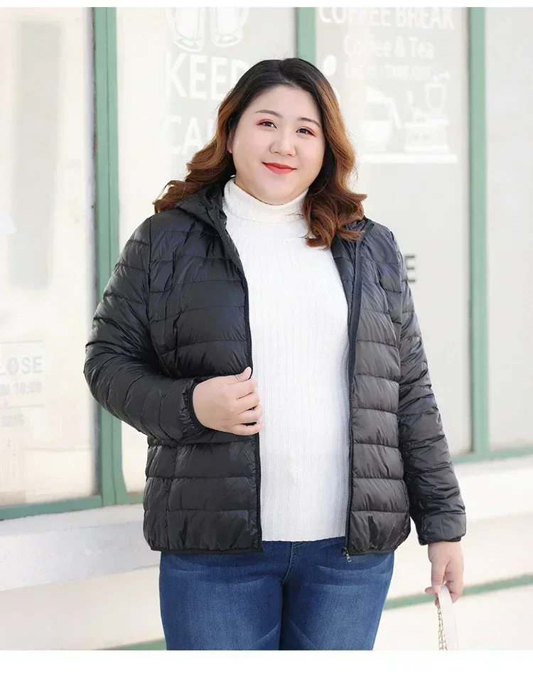 2024 plus Größe 7xl 6xl 5xl Herbst Damen leichte Daunen mäntel Kapuzen jacken Herbst wasserdicht packbar Winter warm weiblich – Detail 14