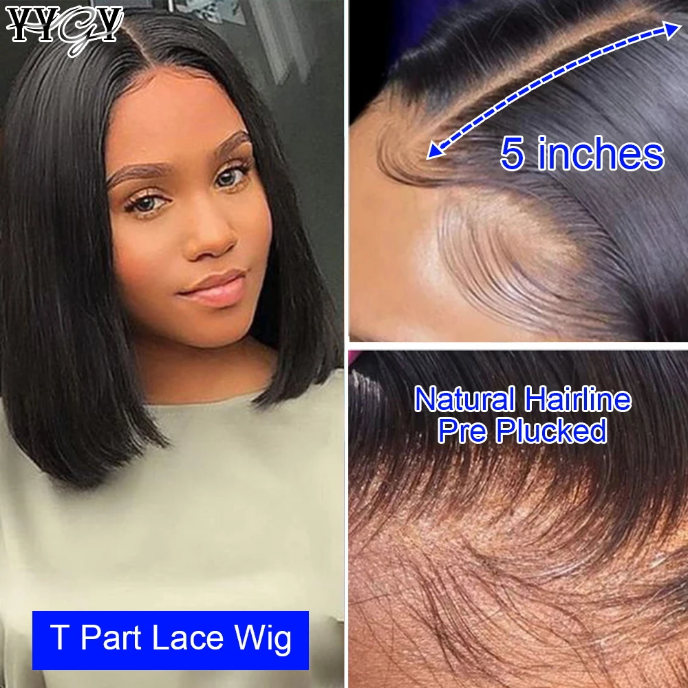 Perruque Bob Lace Wig péruvienne naturelle Remy, cheveux courts, 5x5x1, pre-plucked, avec Baby Hair, pour femmes africaines