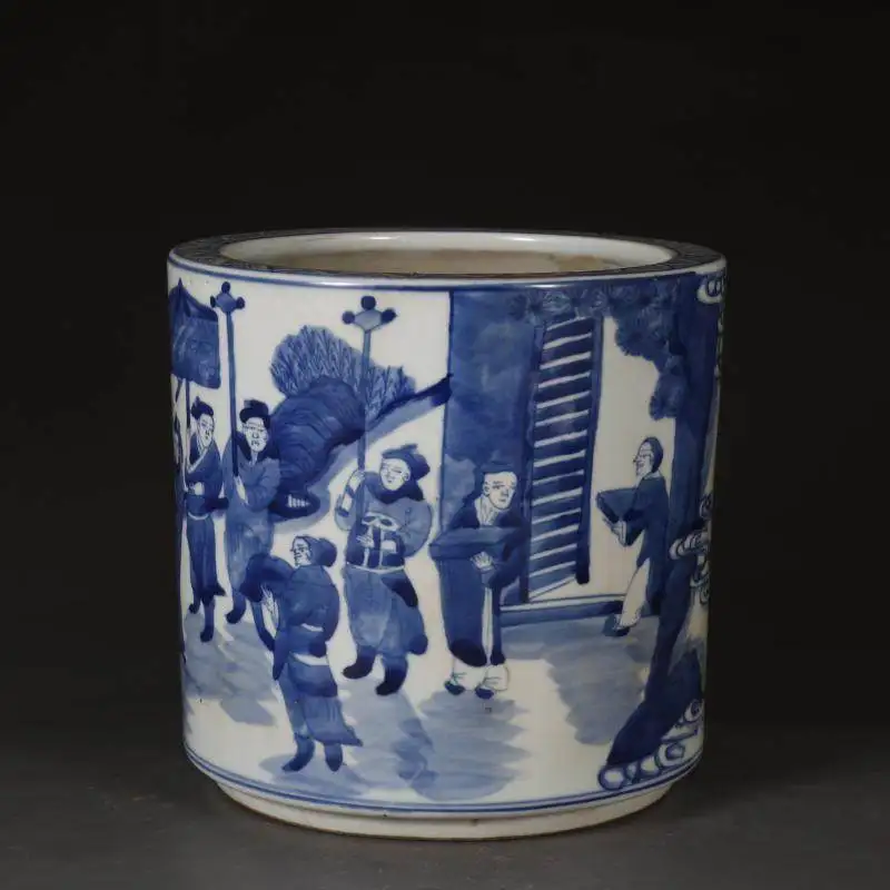 

Китайский антикварный фарфор, коллекция Kangxi, ручная роспись, синий и белый держатель для ручек, горшок для кистей, декор для рабочего стола, современное изысканное ремесло