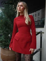 Dulzura Long Sleeves Zipper Bodycon Mini Dress With Pocket Solid Elegant Outfit Office Streetwear Women’S Autumn Winter Clothes - Image 2