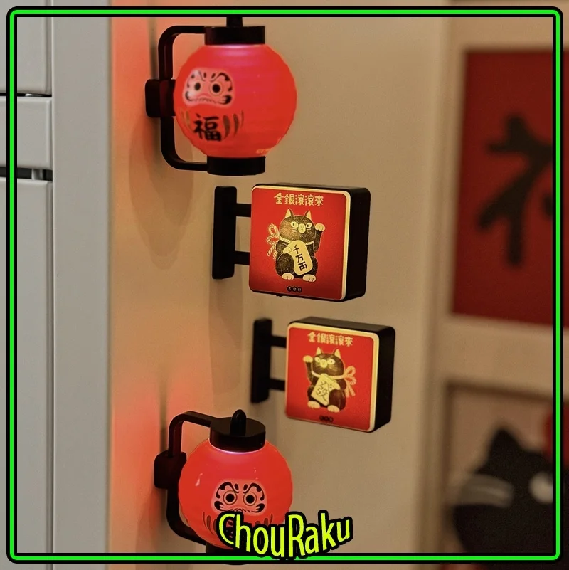 Japanese Maneki-neko Daruma themed Lantern Fridge Magnet Lucky Cat New Year Decoration Magnetic Decor for Home Kitchen Coffee