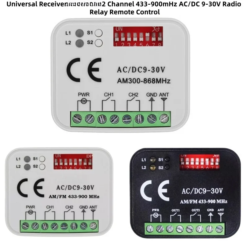 Empfängerschalter-Controller AC/DC 9 V-30 V, 2 Kanäle, 300 MHz bis 868 MHz, Fernschaltermodul/Smart-Relaisschalter