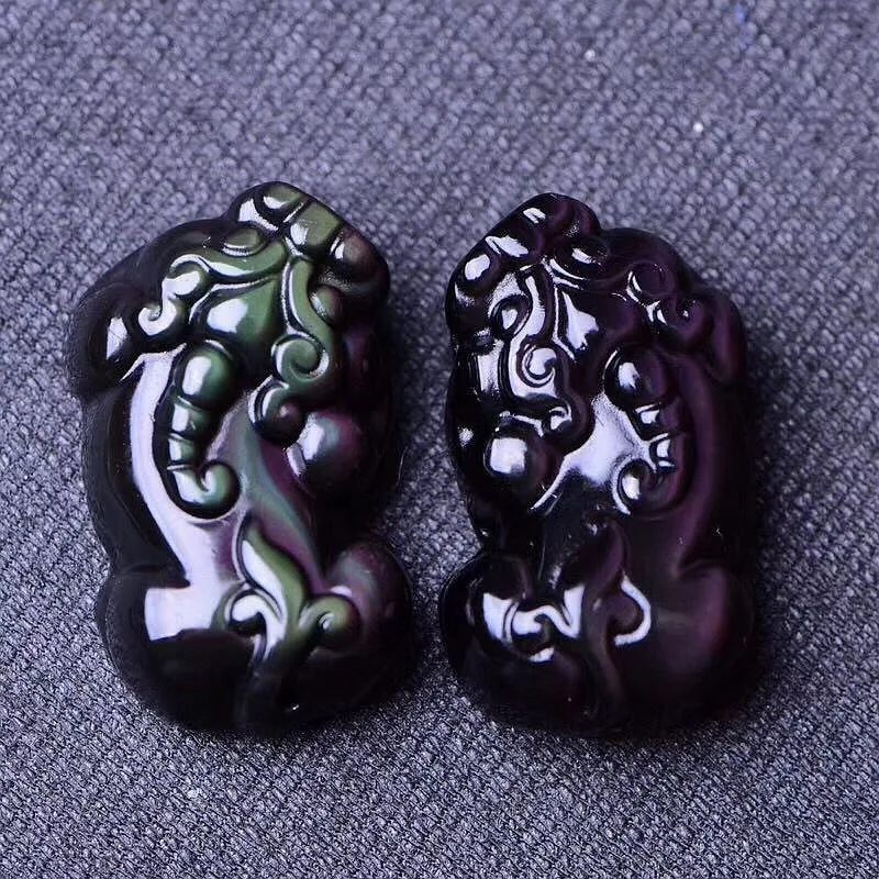 

Natural Rainbow Eye Obsidian Hand Carved Brave Troops Jade Pendant Fashion Boutique Jewelry Men and Women Beast Necklace Gift