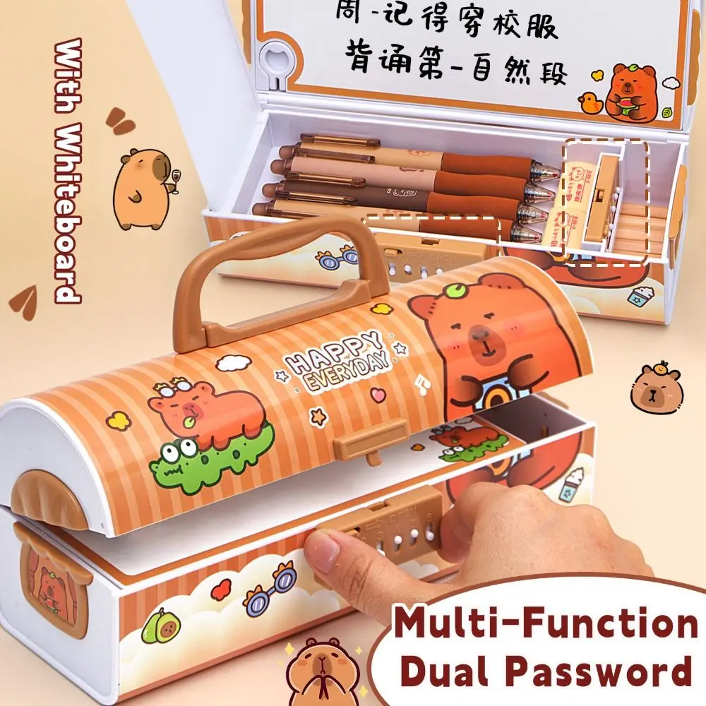 

With Dual Password Lock Pen Box Handheld Capybara Pencil Case Large Capacity Multi-Function Stationery Storage Box Student Gift