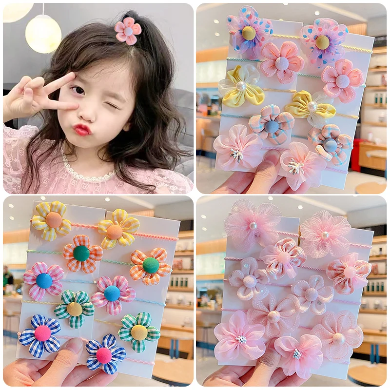 2/10 Pcs/Set Baby Girl Cute Colors Flower Cartoon Scrunchies Rubber Bands Children Sweet Elastic Hair Bands Kid Hair Accessories