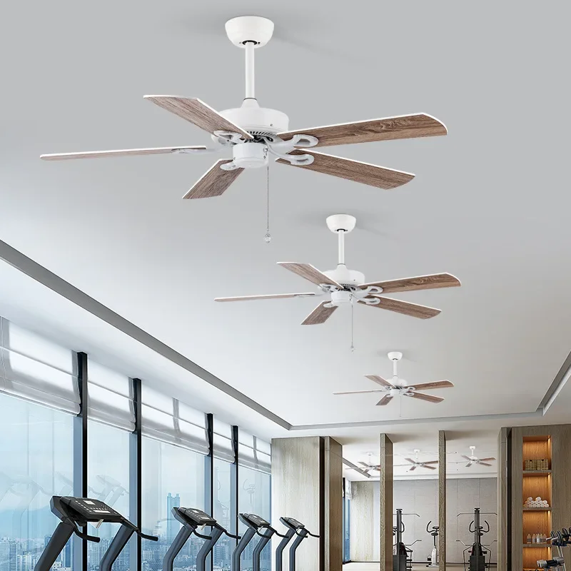 

American hotel retro solid wood leaf electric fan, restaurant living room home simple modern no lamp ceiling
